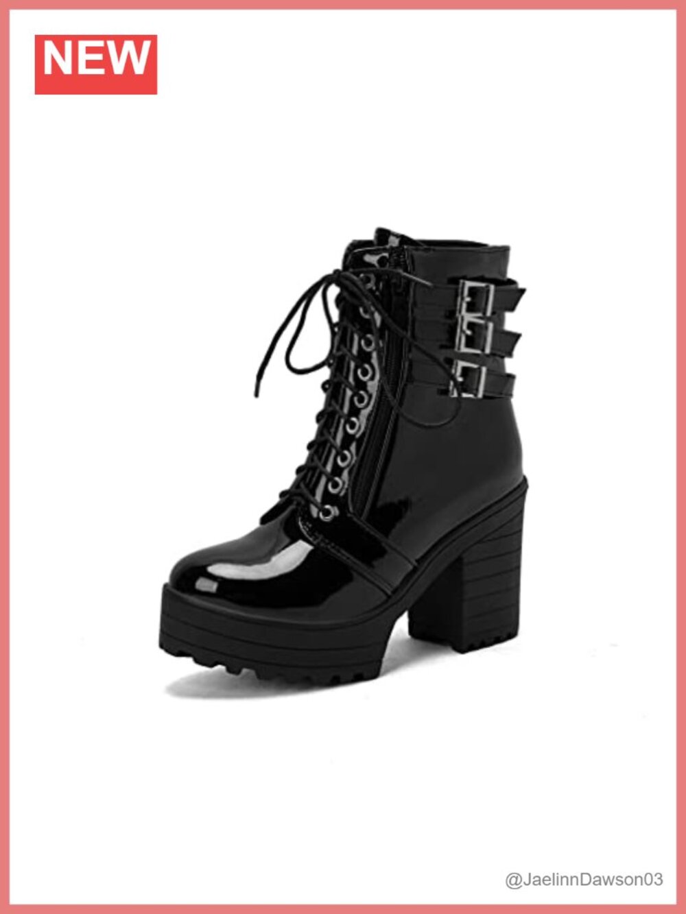 Womens Platform Chunky Block Heel Patent Leather Ankle Booties Lace Up Zip
